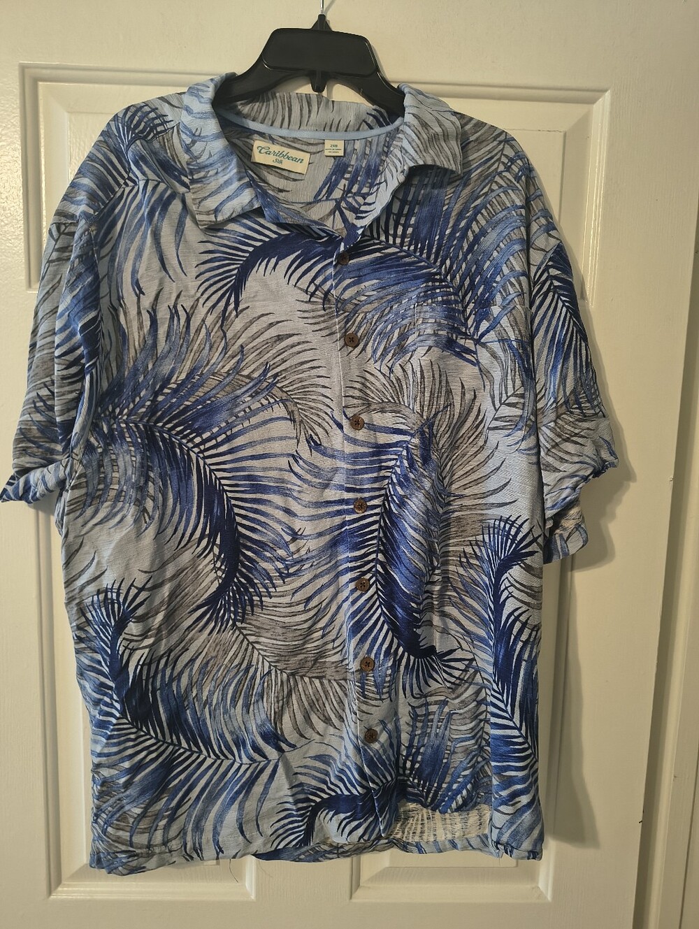 Caribbean Silk Blue Tropical Print Shirt 2XB